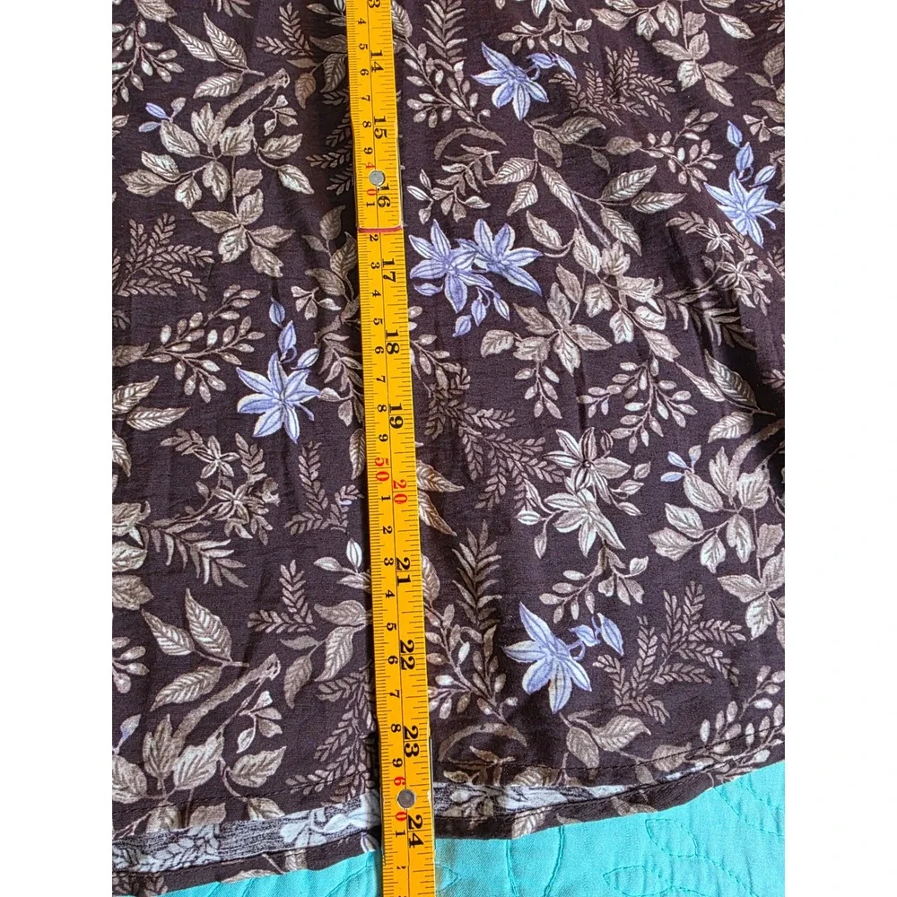 LOFT Brown Floral V-Neck Puff Sleeve Blouse Lavender Tan Print S 771323
